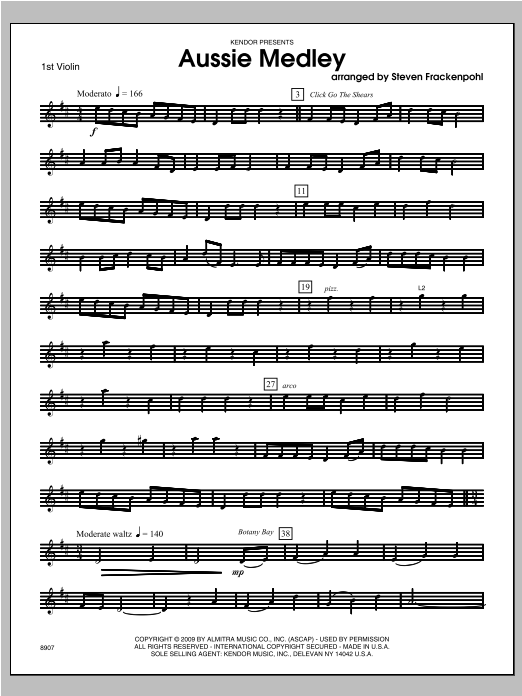 Download Steve Frackenpohl Aussie Medley - Violin 1 Sheet Music