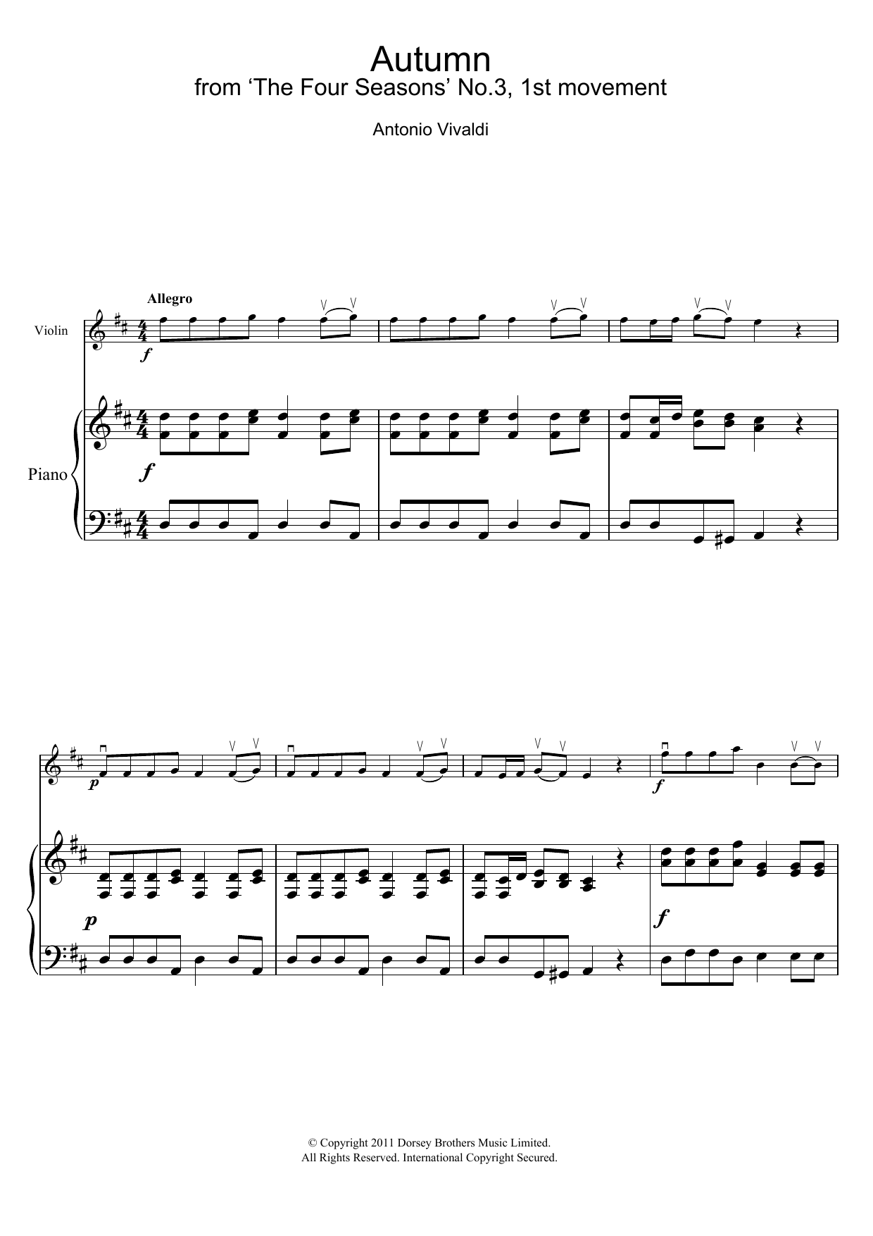 Download Antonio Vivaldi Autumn (from The Four Seasons), 1st Mov Sheet Music