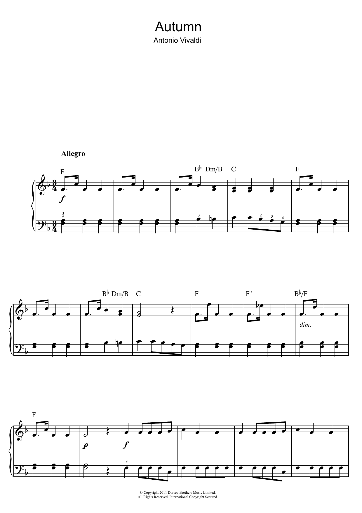 Download Antonio Vivaldi Autumn (from The Four Seasons) Sheet Music