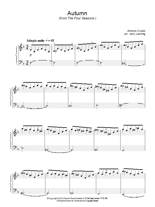 Download Antonio Vivaldi Autumn, 2nd movement (from The Four Sea Sheet Music