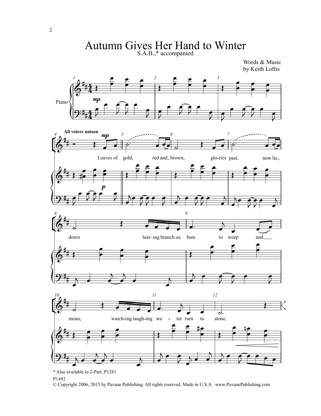 Download Keith Loftis Autumn Gives Her Hand to Winter Sheet Music