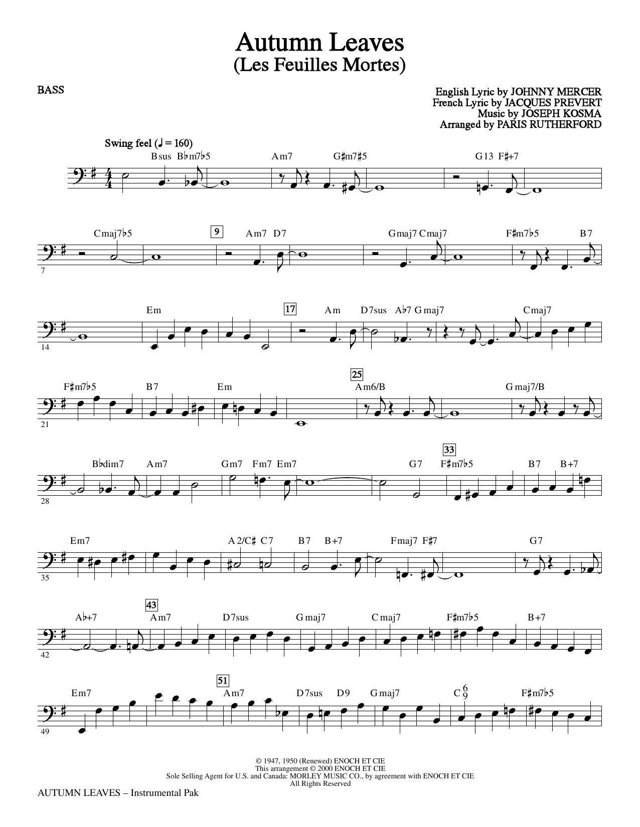 Download Paris Rutherford Autumn Leaves - Bass Sheet Music