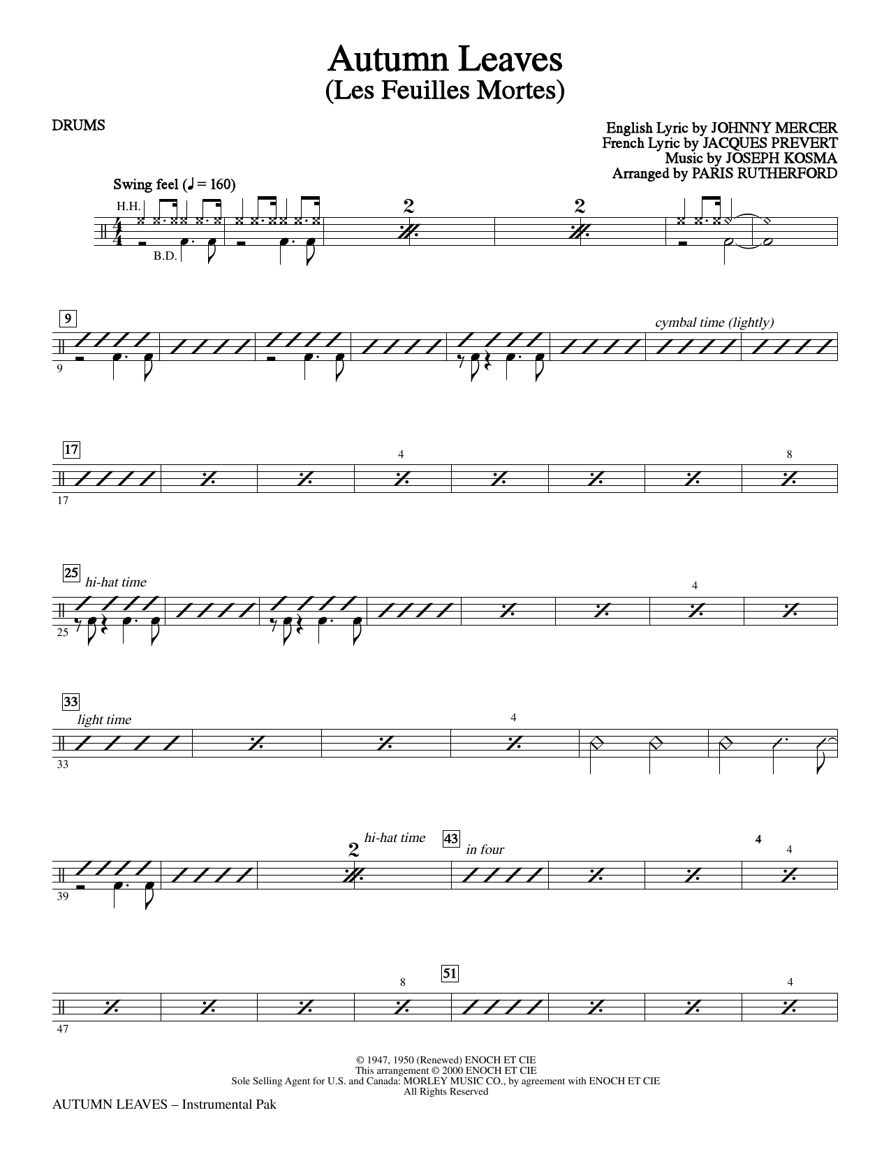 Download Paris Rutherford Autumn Leaves - Drums Sheet Music