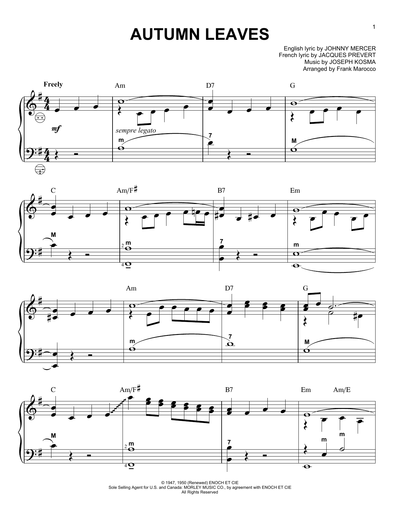 Download Frank Marocco Autumn Leaves Sheet Music
