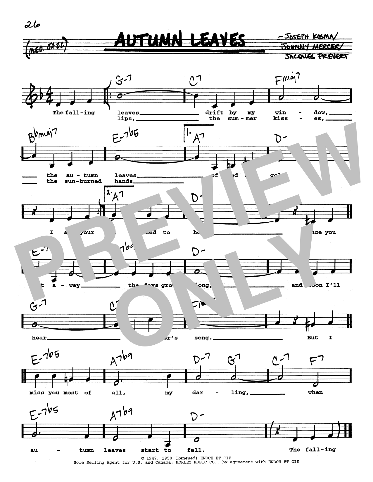 Joseph Kosma Autumn Leaves (Low Voice) sheet music notes printable PDF score