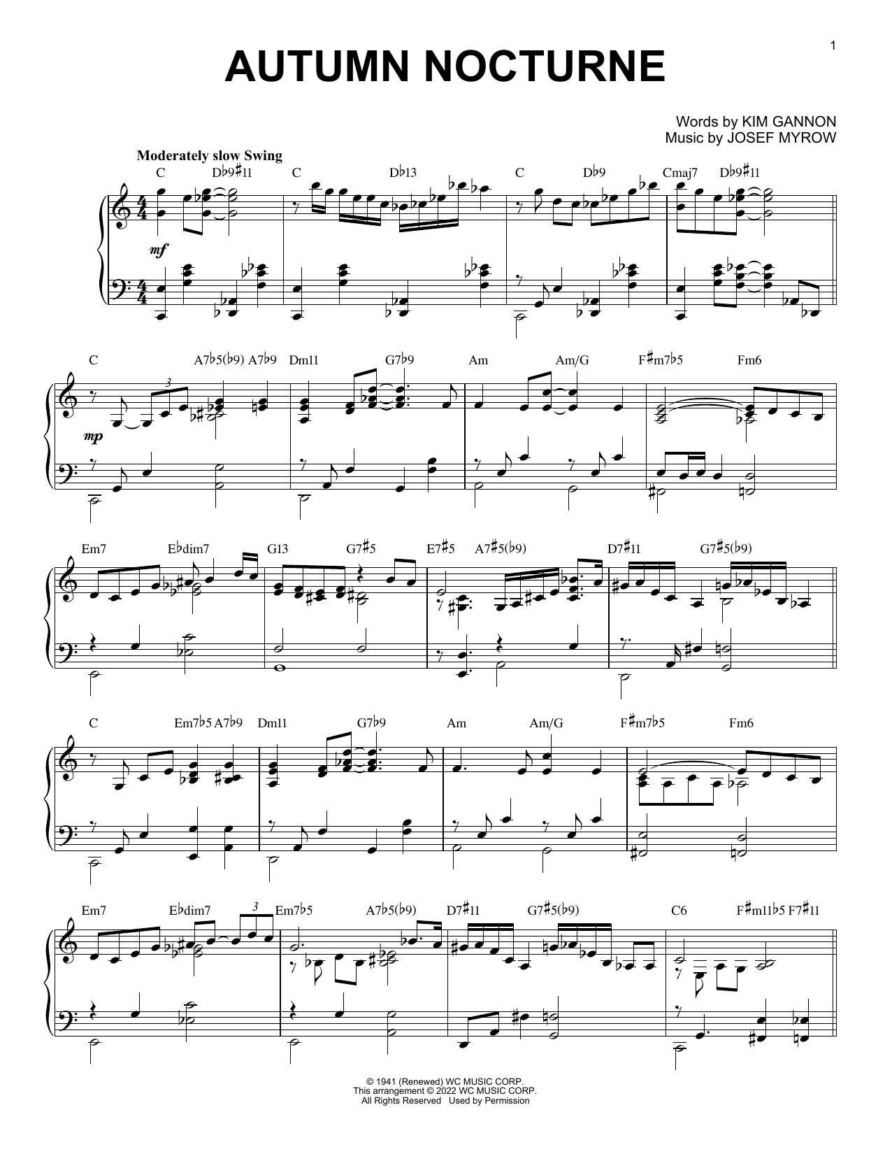 Download Henry Mancini Autumn Nocturne [Jazz version] (arr. Br Sheet Music