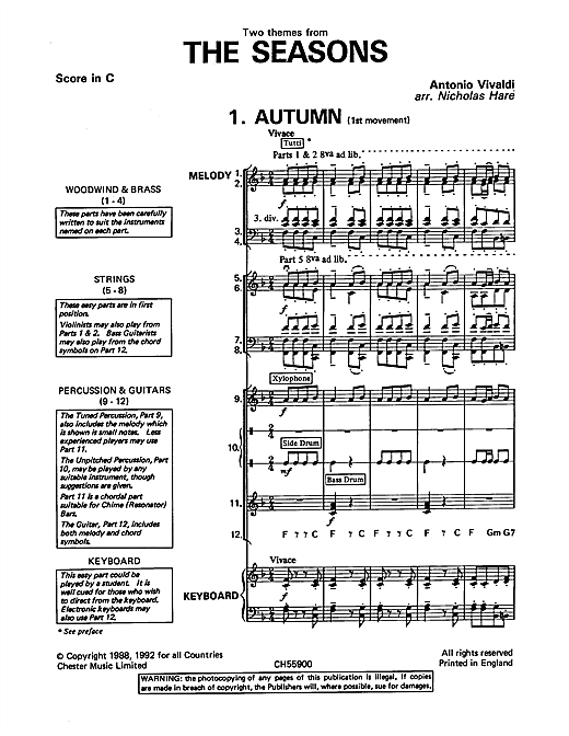 Download Antonio Vivaldi Autumn and Winter (from The Four Season Sheet Music