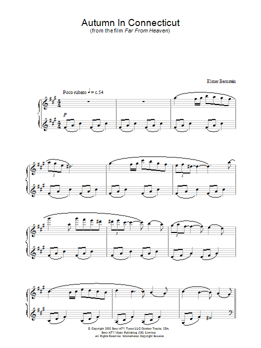Elmer Bernstein Autumn In Connecticut (from 'Far from Heaven') sheet music notes printable PDF score