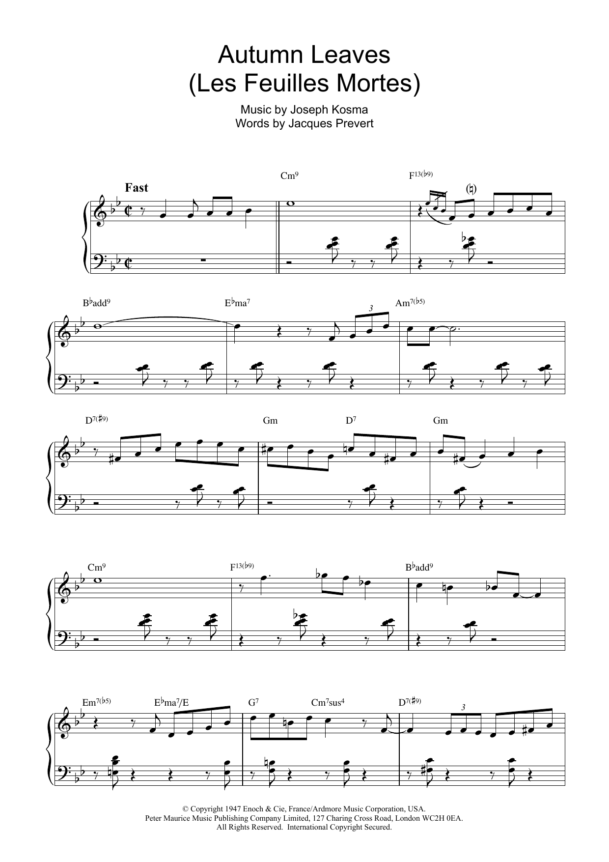 Bill Evans Autumn Leaves (Les Feuilles Mortes) sheet music notes printable PDF score