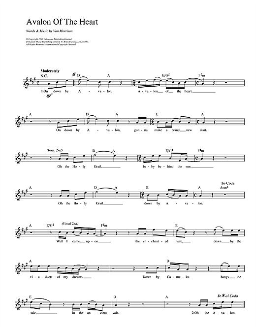 Van Morrison Avalon of The Heart sheet music notes printable PDF score