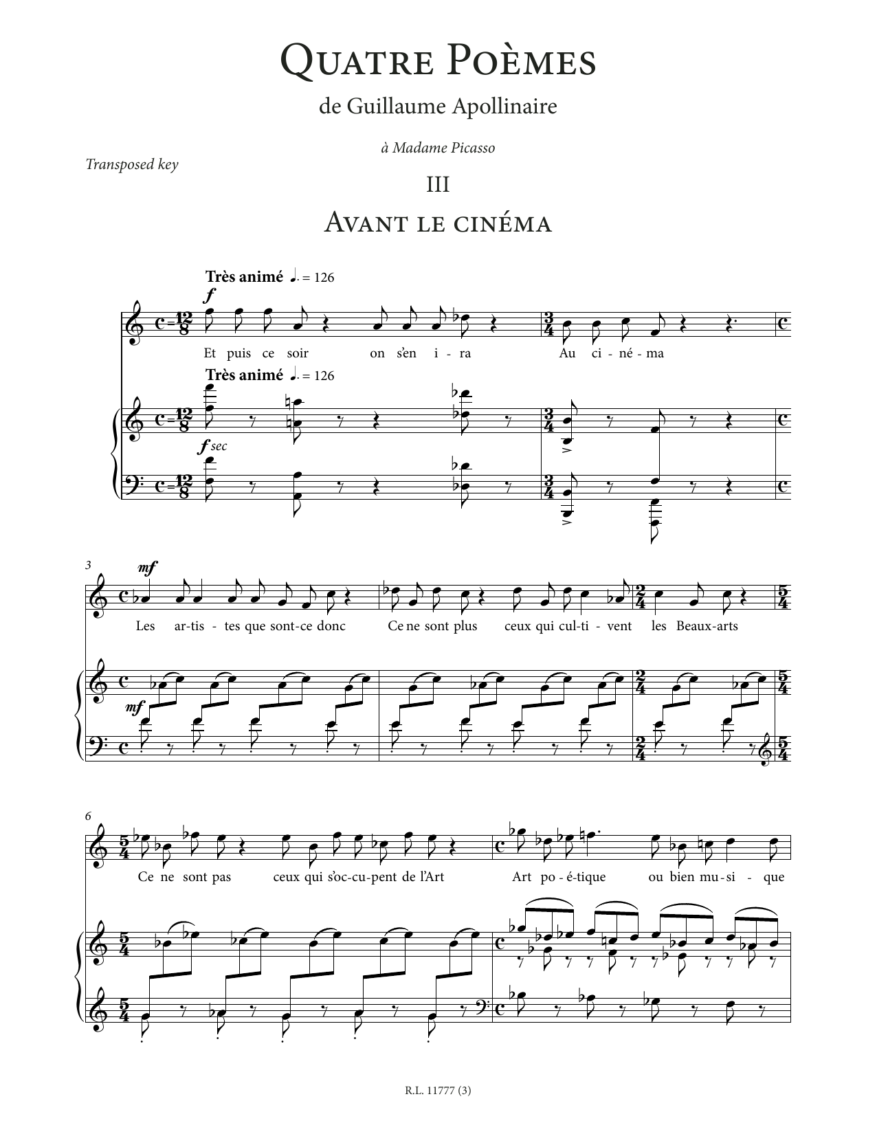 Francis Poulenc Avant le cinéma (High Voice) sheet music notes printable PDF score