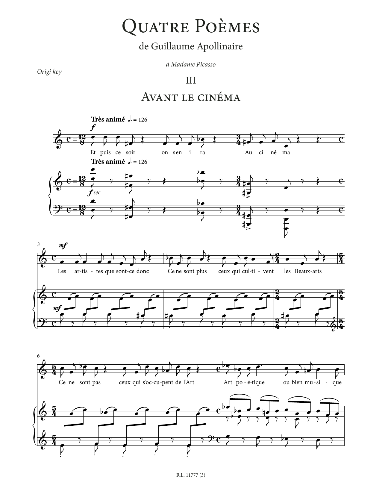 Francis Poulenc Avant le cinéma (Low Voice) sheet music notes printable PDF score