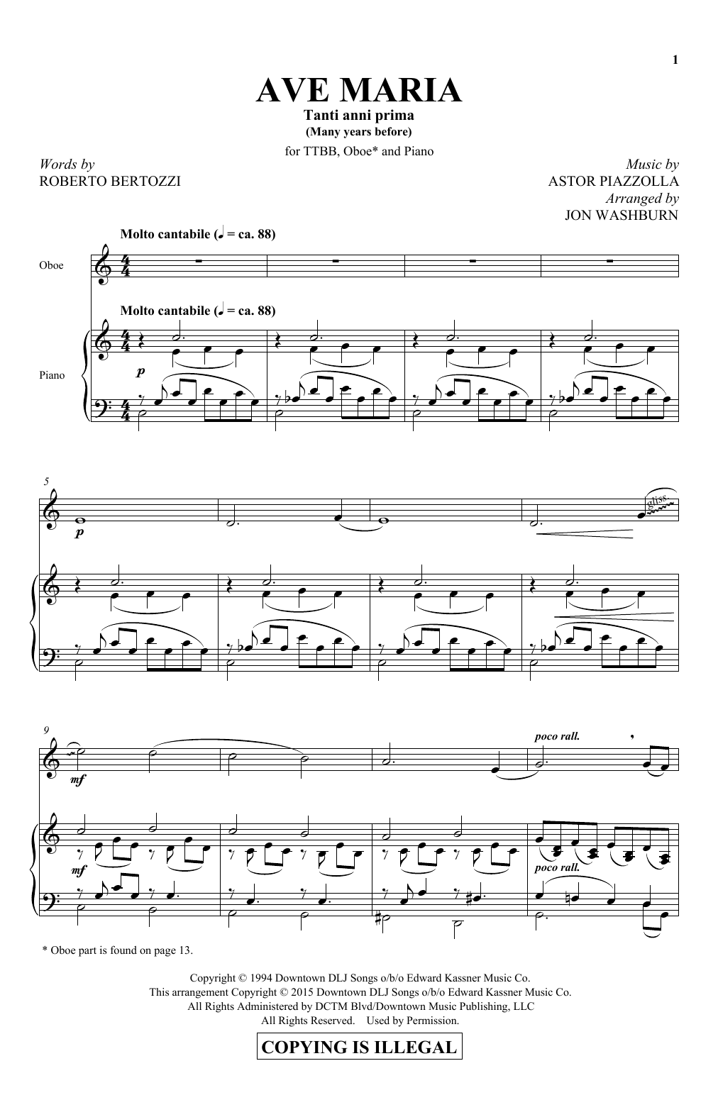 Download Astor Piazzolla Ave Maria (arr. Jon Washburn) Sheet Music