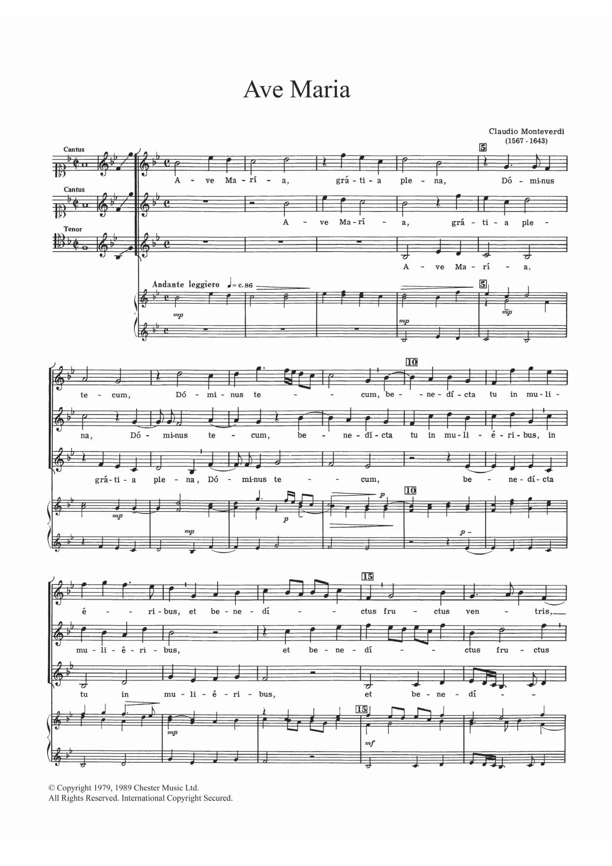 Download Claudio Monteverdi Ave Maria Sheet Music