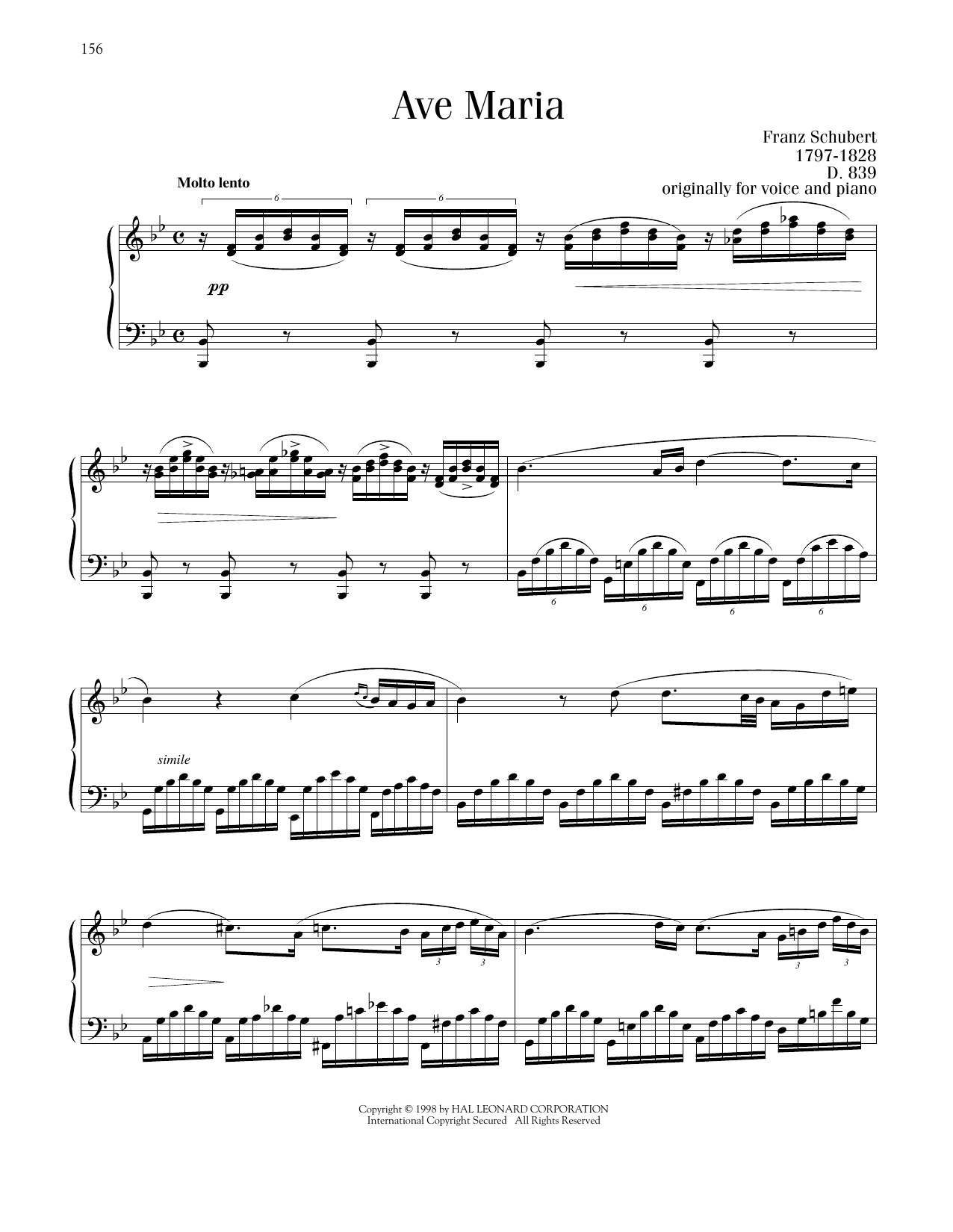 Franz Schubert Ave Maria, Op. 52, No. 6 sheet music notes printable PDF score