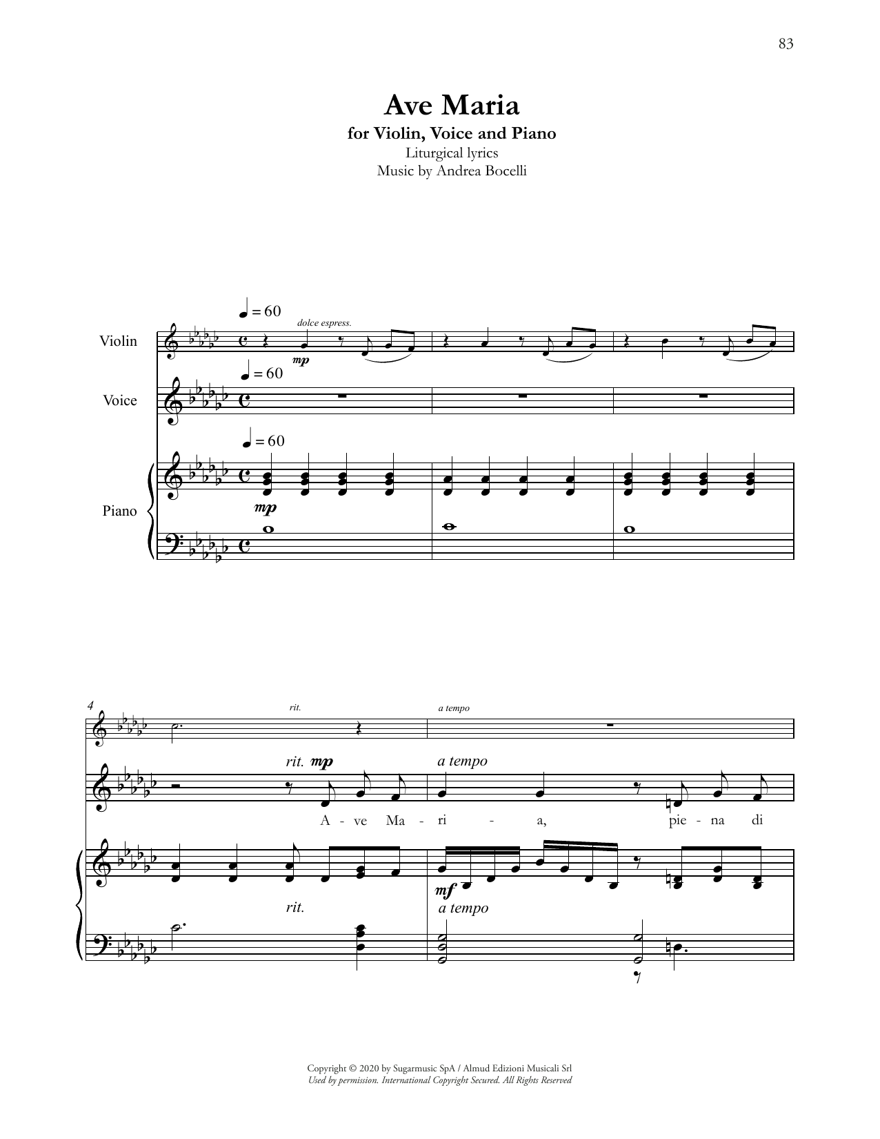 Download Andrea Bocelli Ave Maria (with Violin) Sheet Music