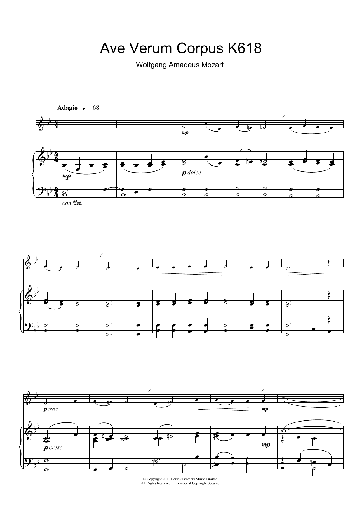 Download Wolfgang Amadeus Mozart Ave Verum Corpus, K618 Sheet Music