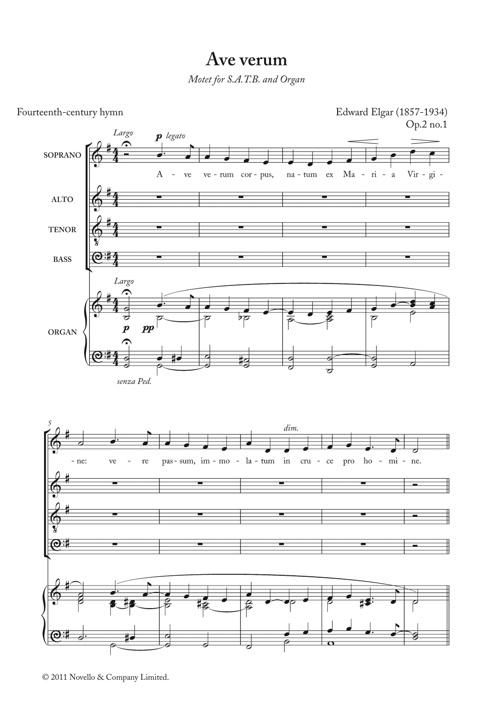 Download Edward Elgar Ave Verum Corpus Op. 2, No. 1 Sheet Music