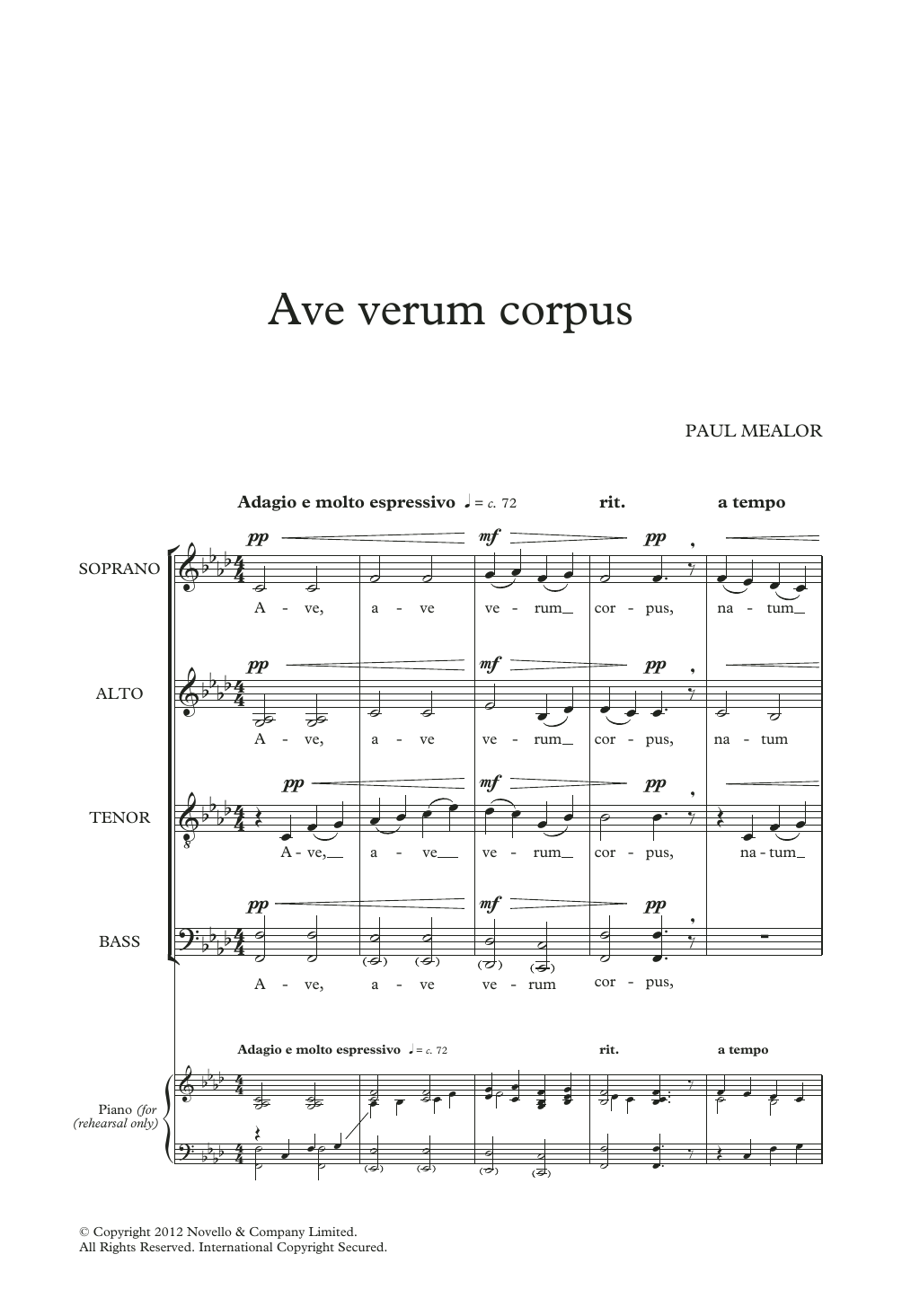 Download Paul Mealor Ave Verum Corpus Sheet Music
