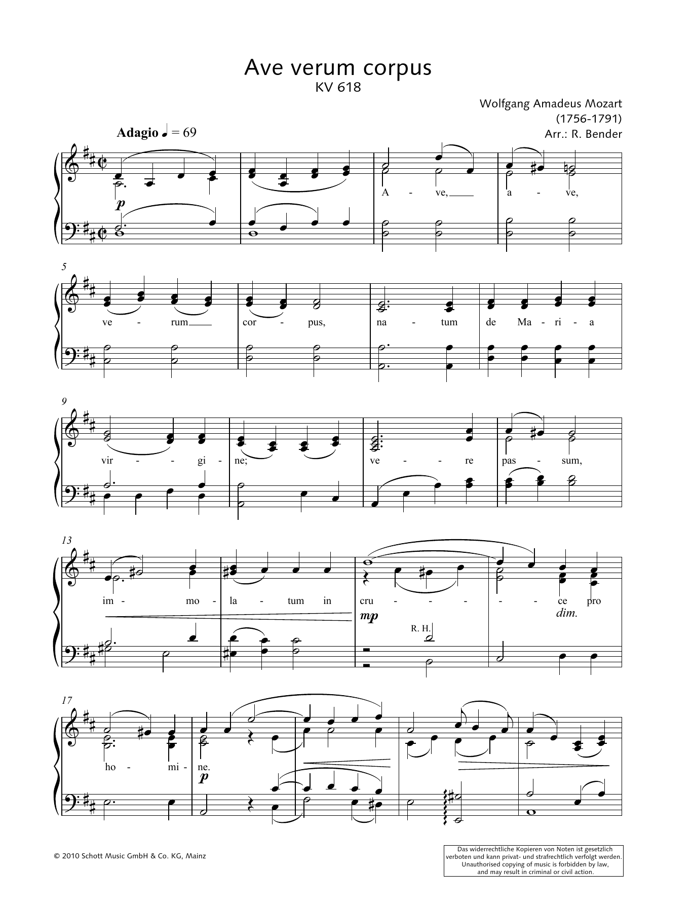 Download Wolfgang Amadeus Mozart Ave Verum Corpus Sheet Music
