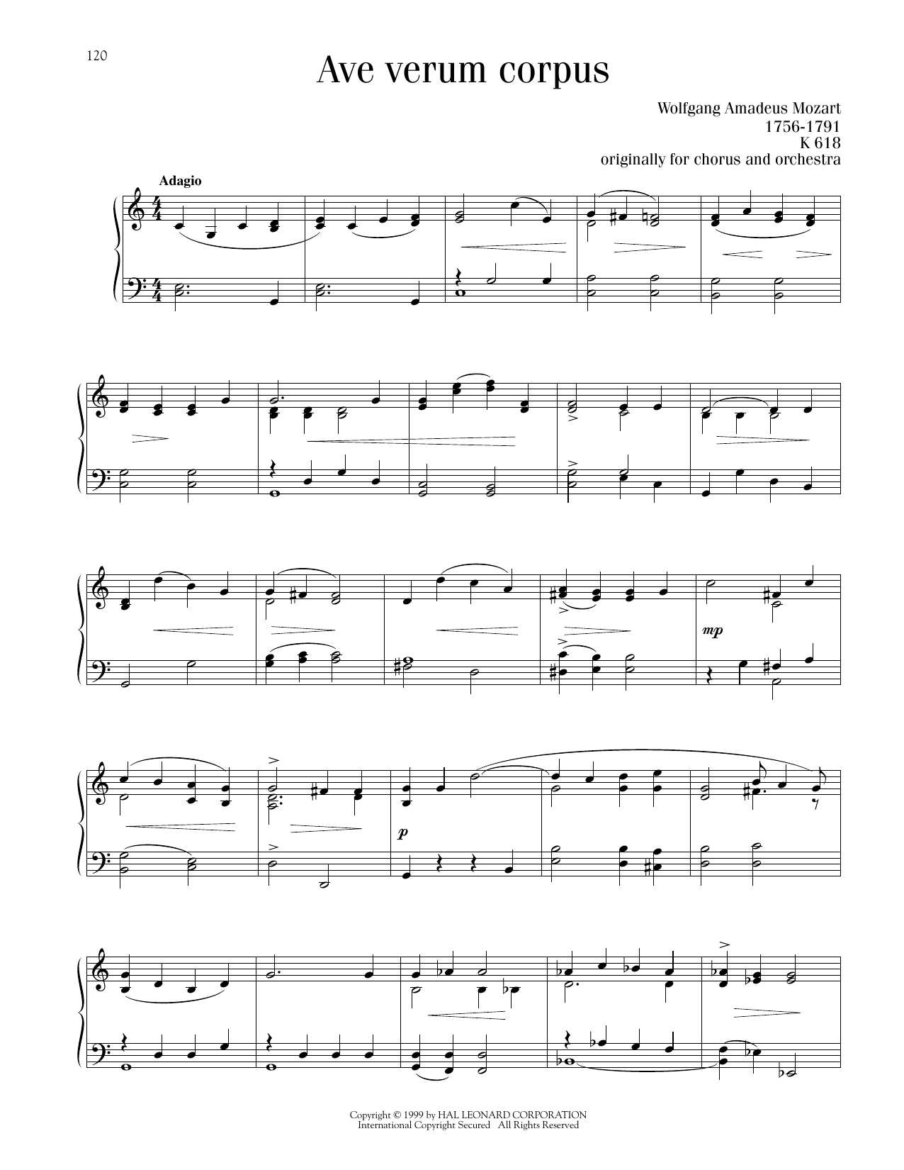 Wolfgang Amadeus Mozart Ave Verum (Jesu, Word Of God Incarnate) sheet music notes printable PDF score