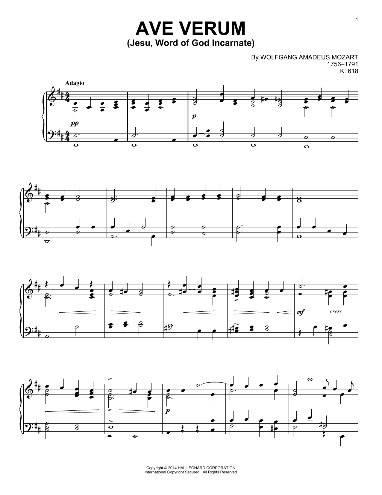 Download Wolfgang Amadeus Mozart Ave Verum (Jesu, Word Of God Incarnate) Sheet Music