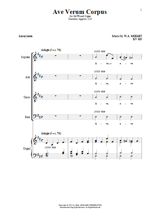 Download Wolfgang Amadeus Mozart Ave Verum (Jesu, Word of God Incarnate) Sheet Music