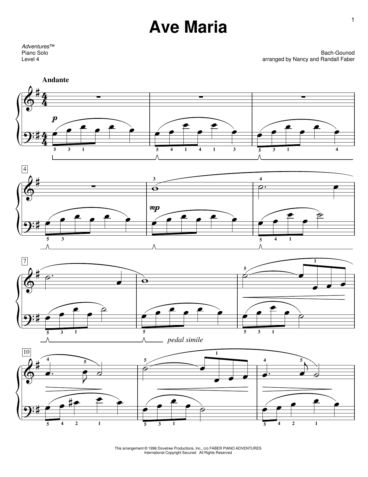 Nancy and Randall Faber Ave Maria sheet music notes printable PDF score