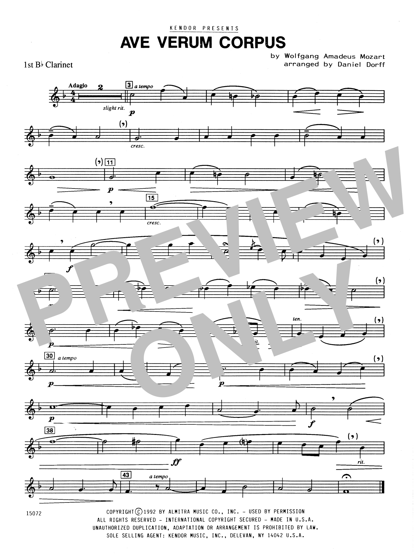 Download Daniel Dorff Ave Verum Corpus - 1st Bb Clarinet Sheet Music
