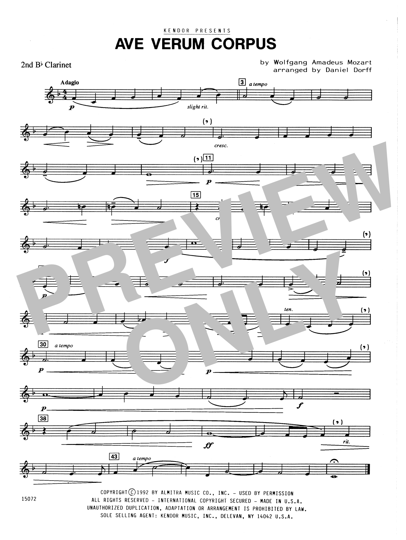 Download Daniel Dorff Ave Verum Corpus - 2nd Bb Clarinet Sheet Music