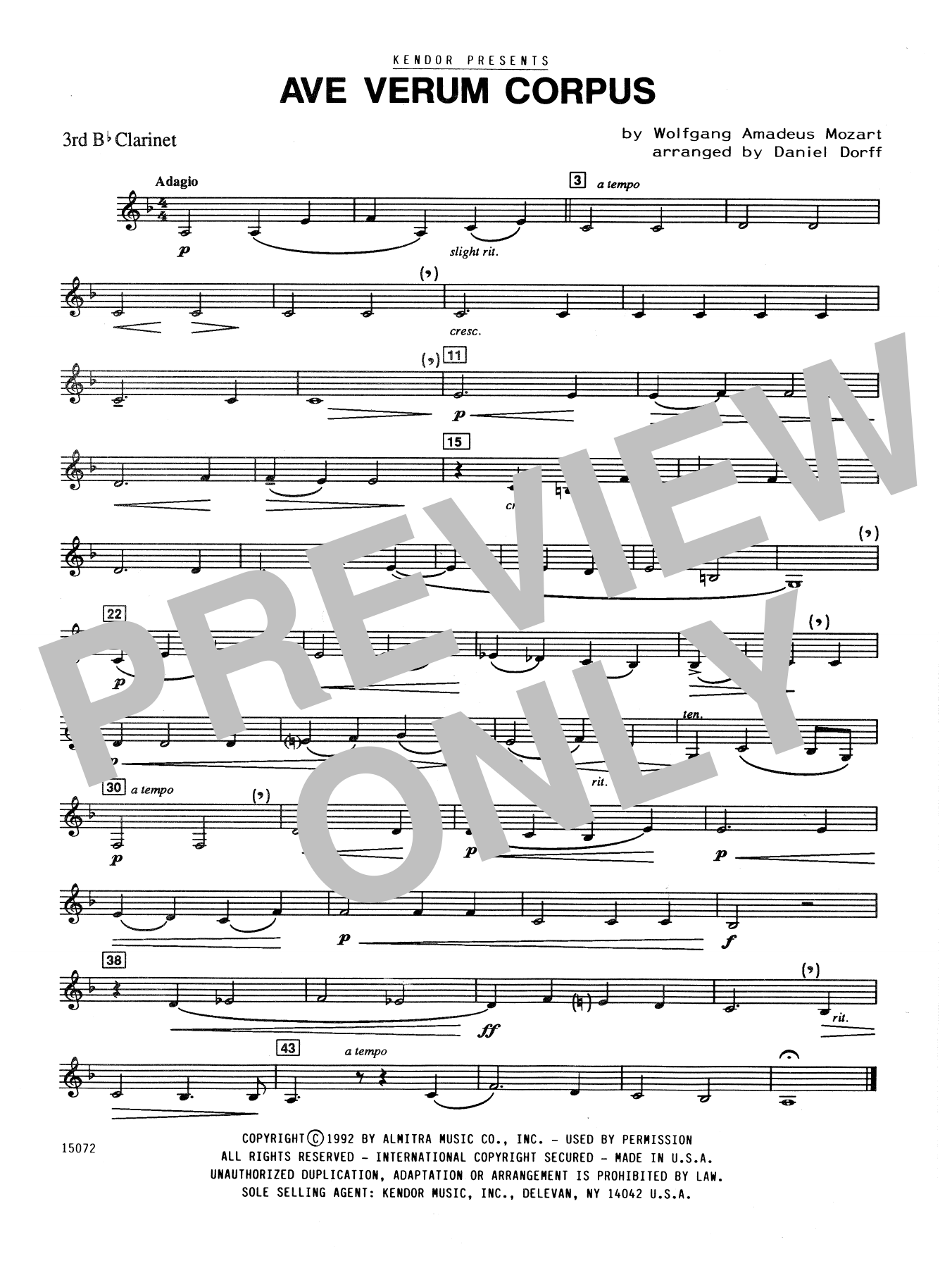 Download Daniel Dorff Ave Verum Corpus - 3rd Bb Clarinet Sheet Music