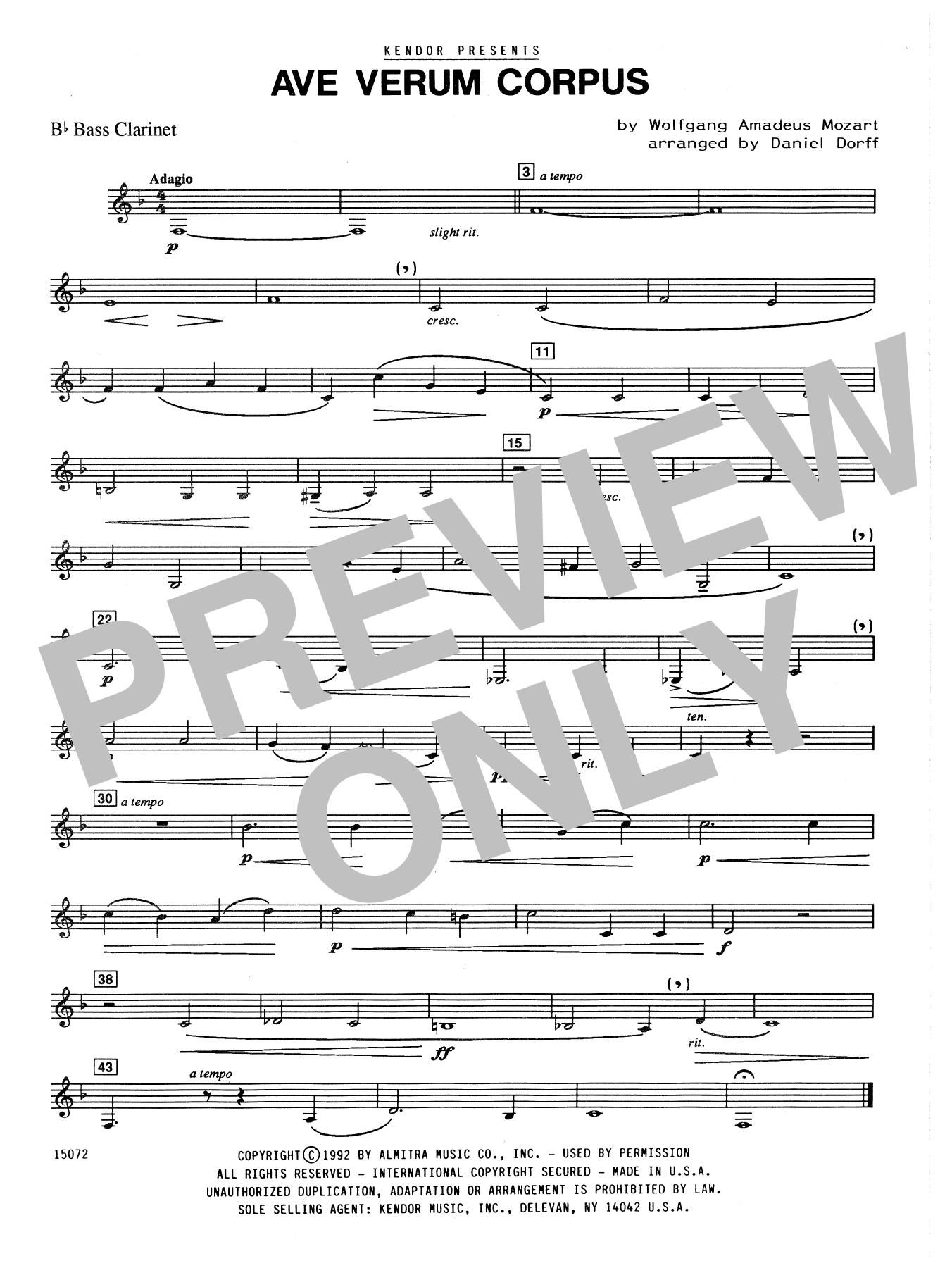 Download Daniel Dorff Ave Verum Corpus - Bb Bass Clarinet Sheet Music