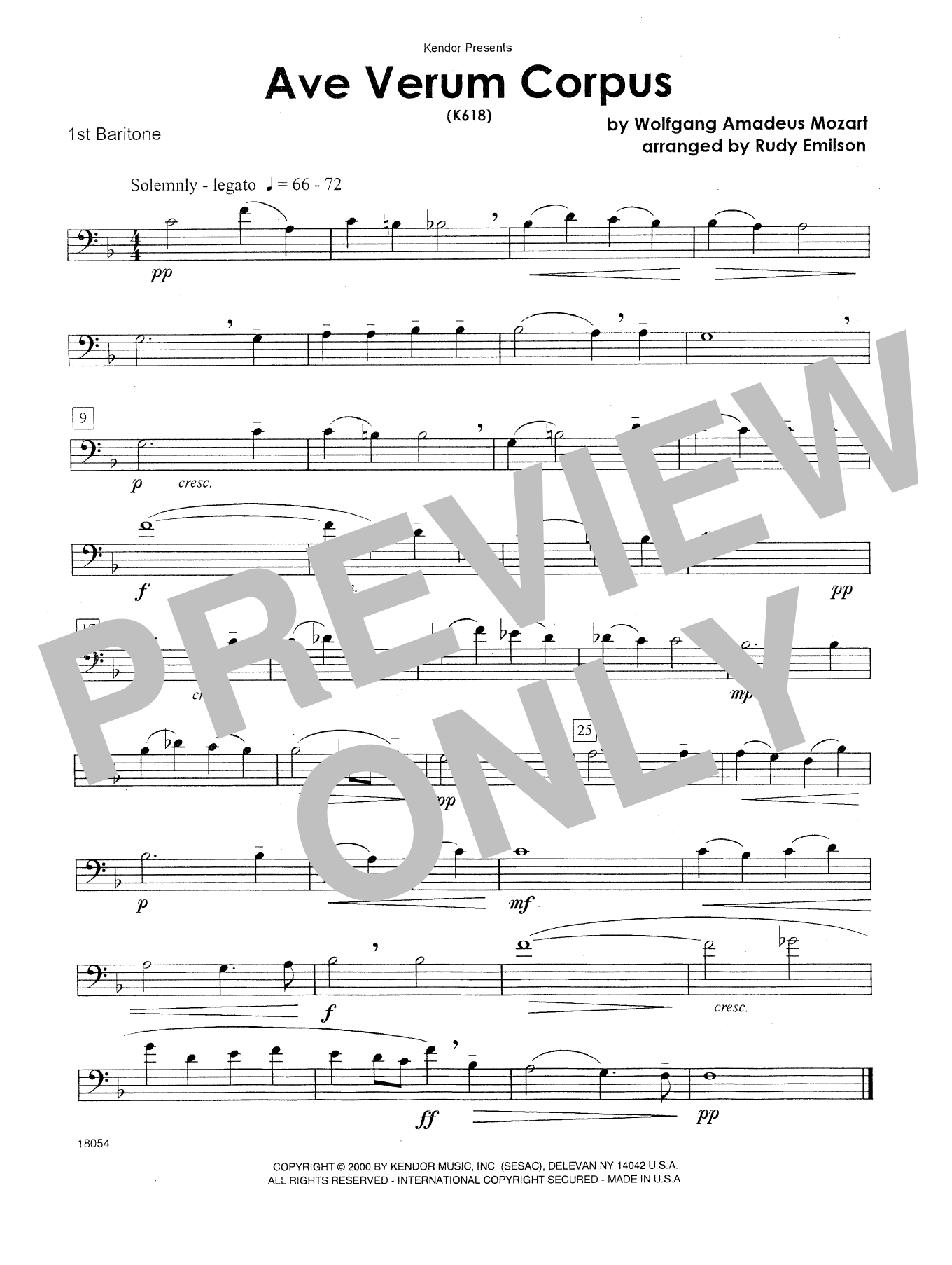 Download Emilson Ave Verum Corpus (K618) - 1st Baritone Sheet Music