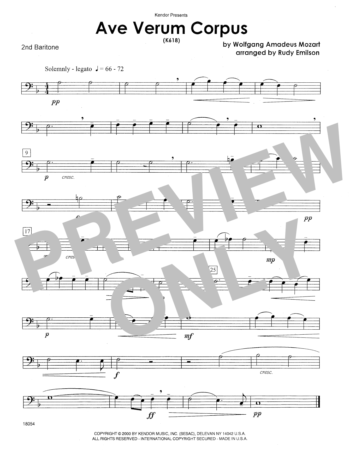 Download Emilson Ave Verum Corpus (K618) - 2nd Baritone Sheet Music
