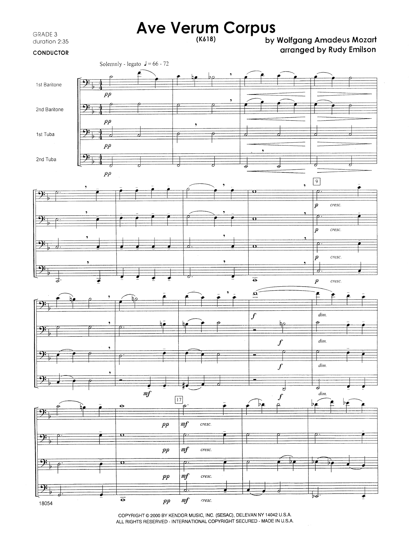 Download Emilson Ave Verum Corpus (K618) - Full Score Sheet Music