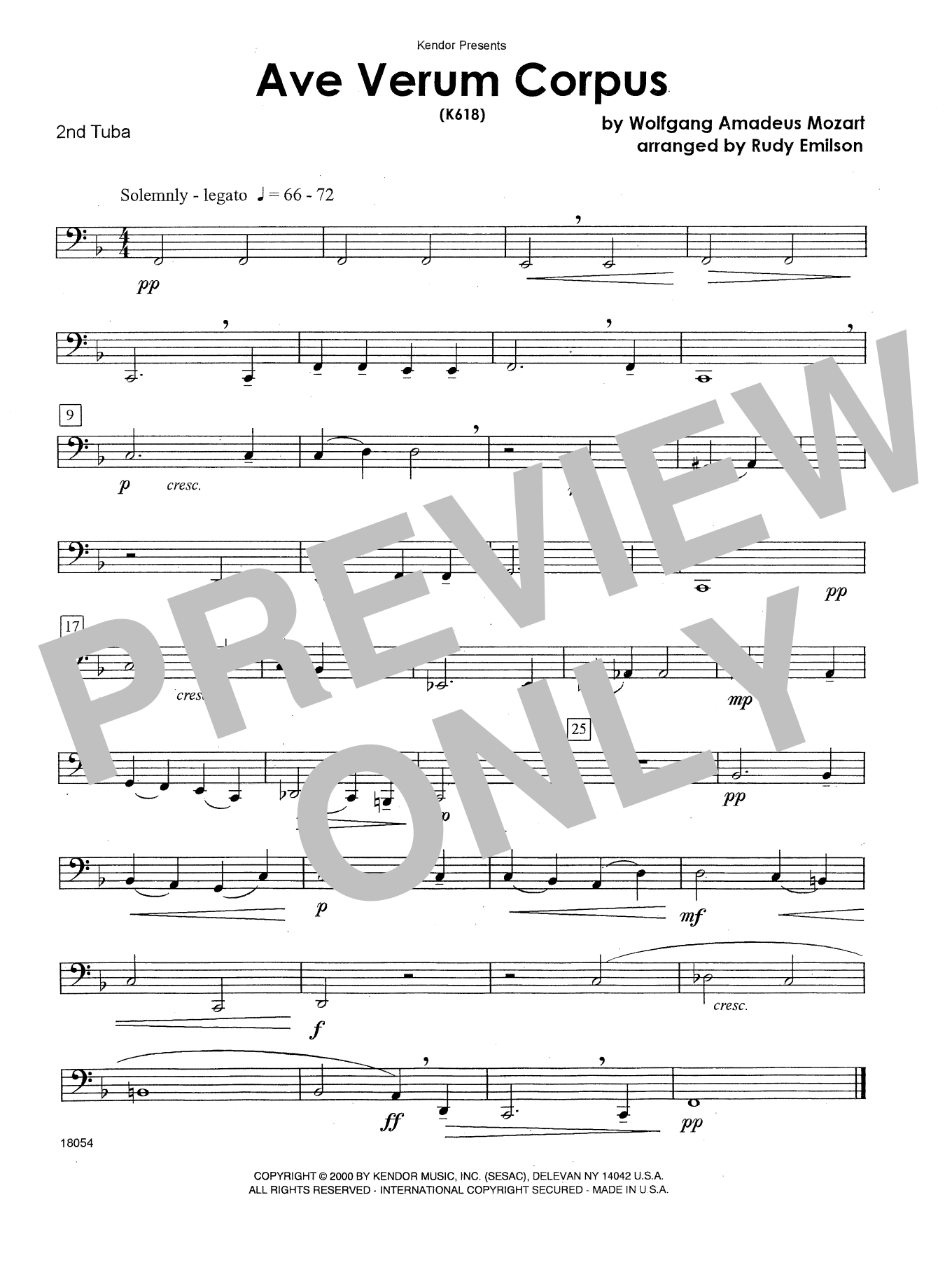 Download Emilson Ave Verum Corpus (K618) - Tuba 2 Sheet Music