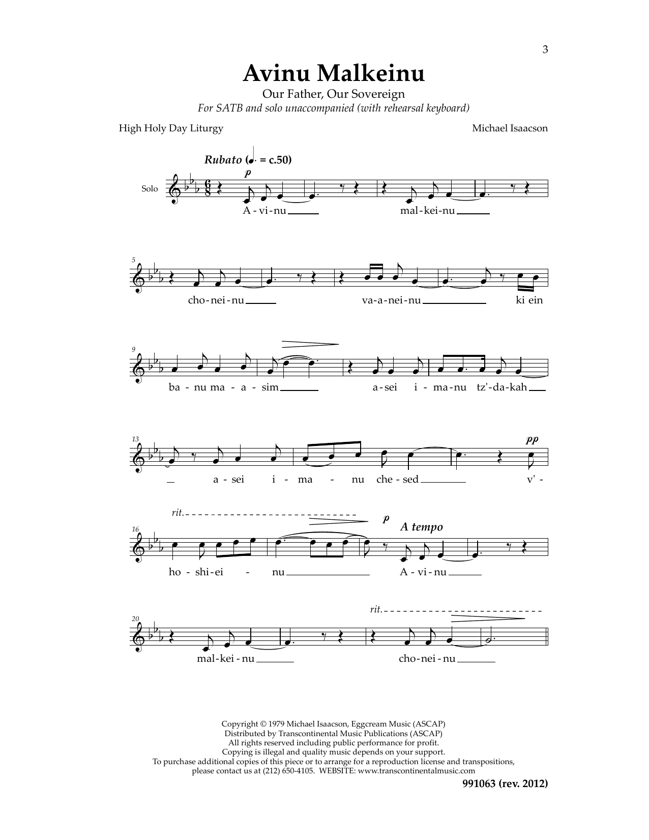 Download Michael Isaacson Avinu Malkeinu Cantor Sheet Music