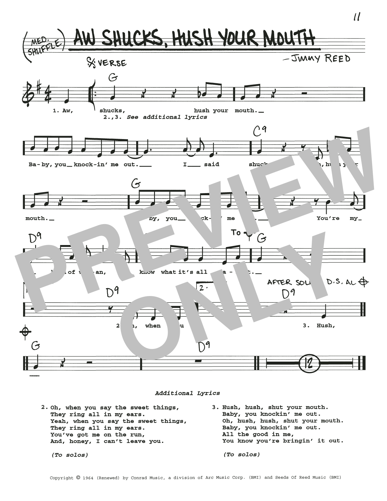 Download Jimmy Reed Aw Shucks, Hush Your Mouth Sheet Music