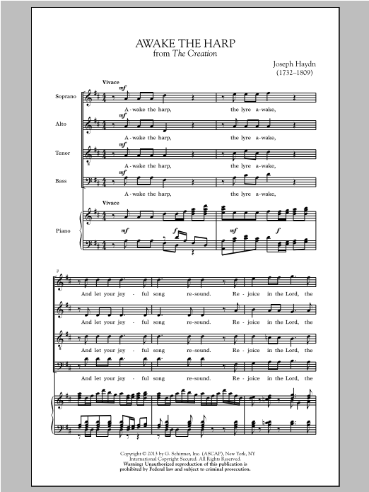 Download Franz Joseph Haydn Awake The Harp Sheet Music