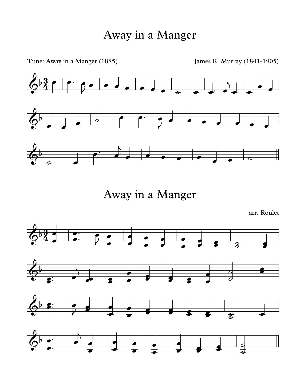 Download James R. Murray Away In A Manger (arr. Patrick Roulet) Sheet Music