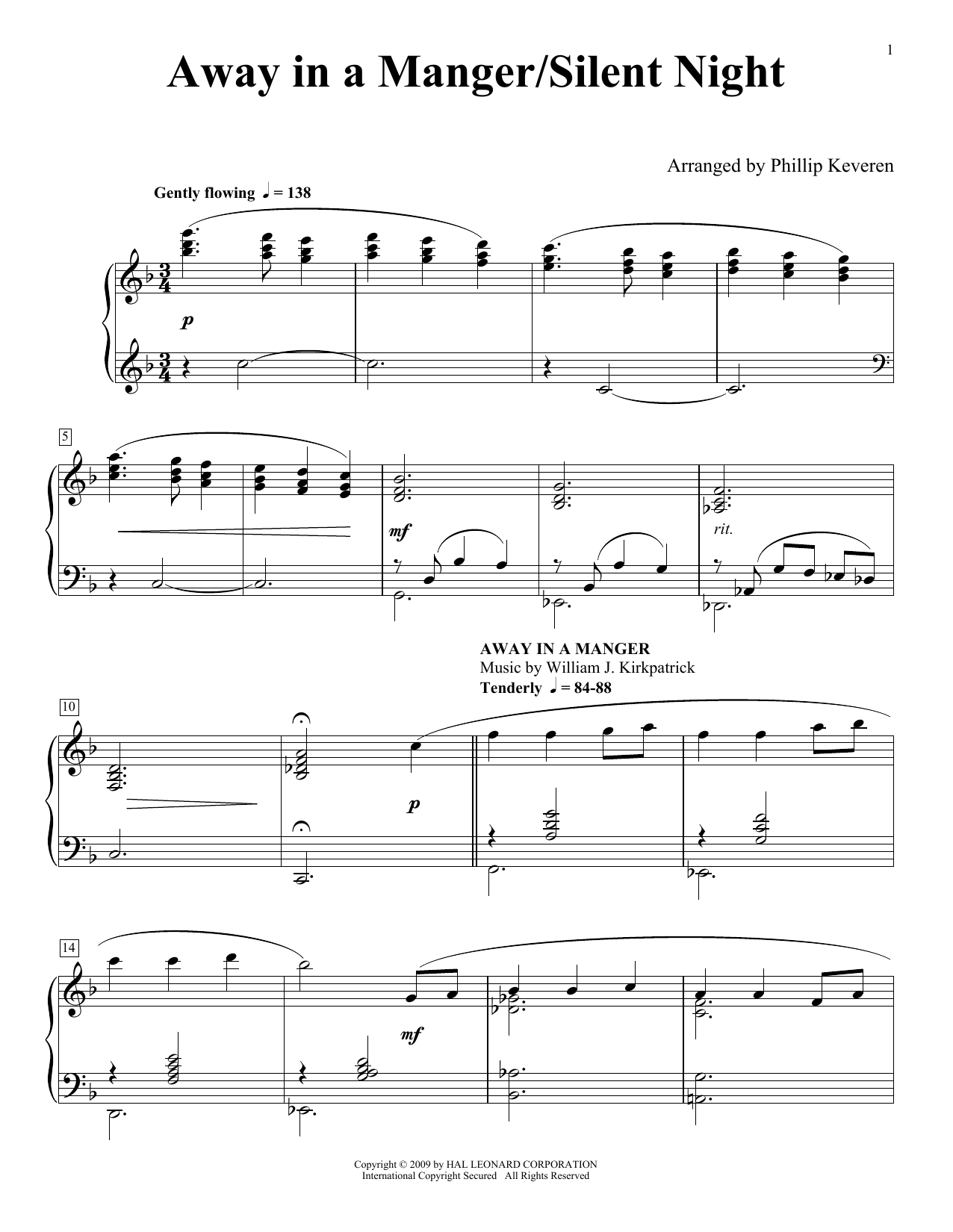 Franz X. Gruber Away In A Manger/Silent Night (arr. Phillip Keveren) sheet music notes printable PDF score