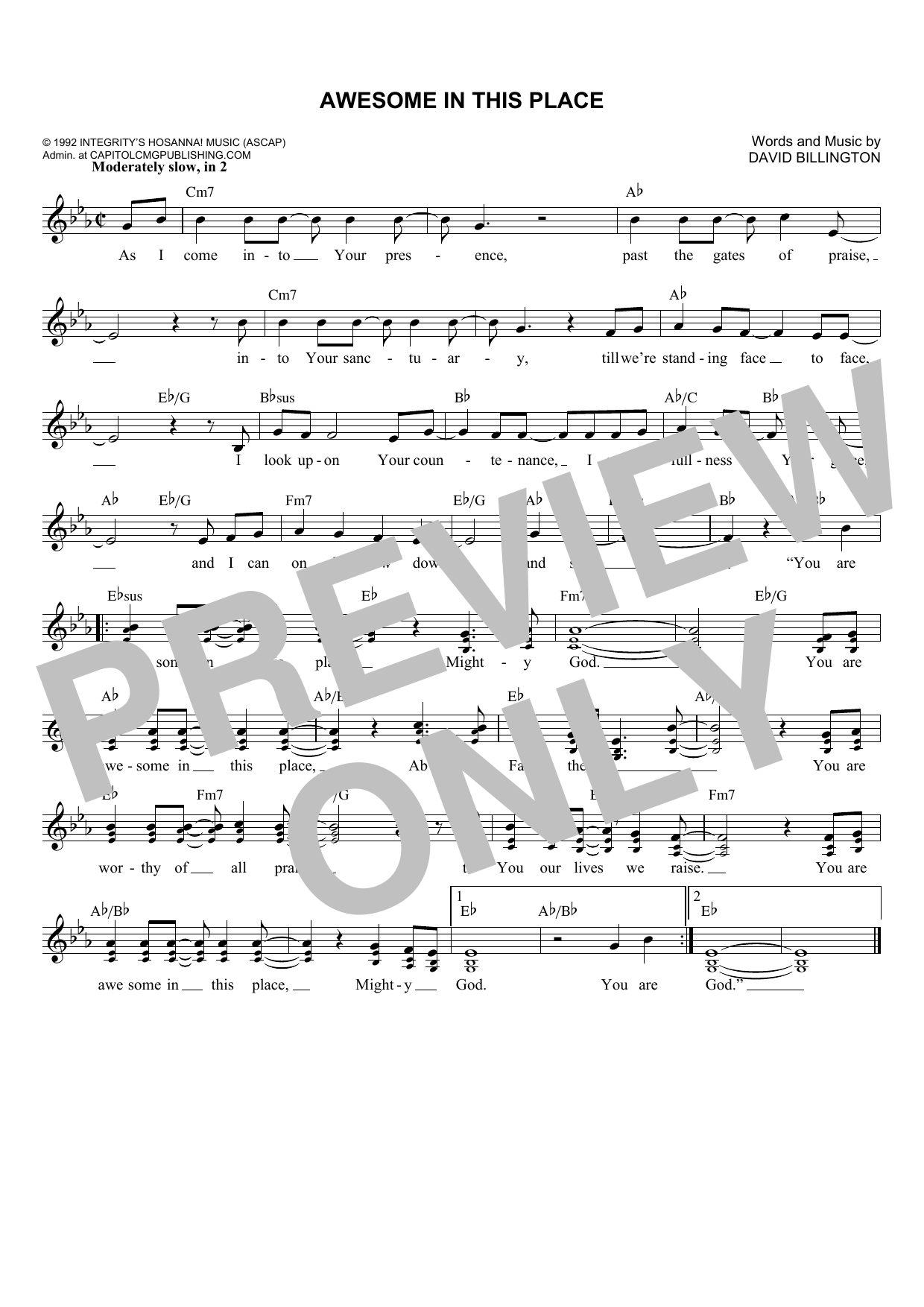 Download David Billington Awesome In This Place Sheet Music