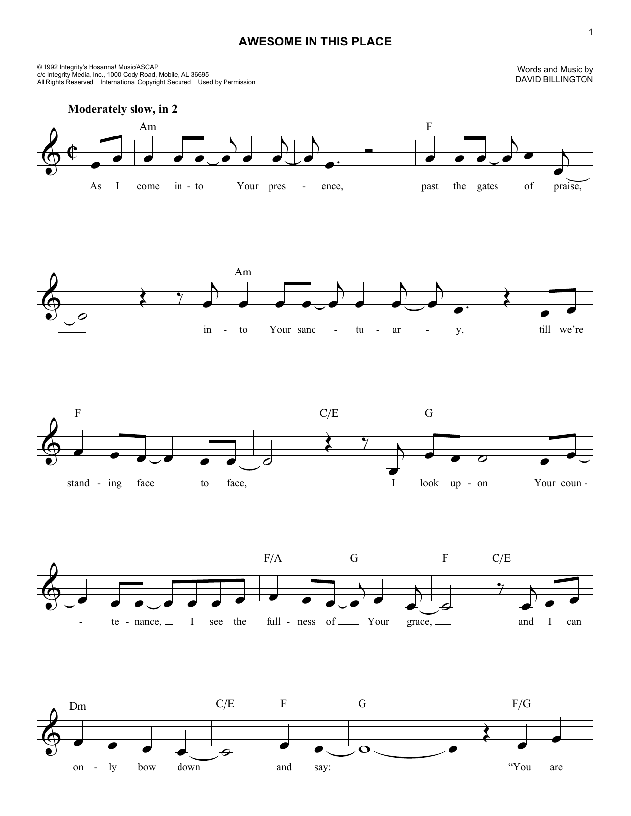 Download David Billington Awesome In This Place Sheet Music