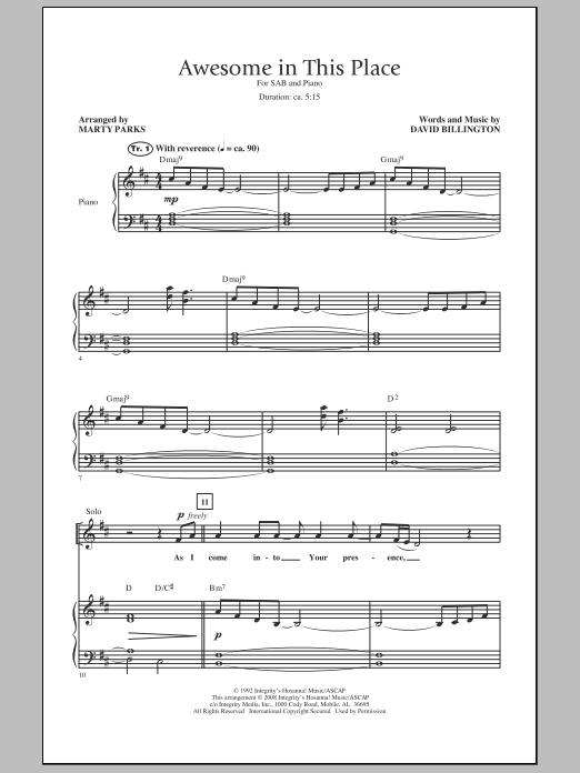 Download Marty Parks Awesome In This Place Sheet Music