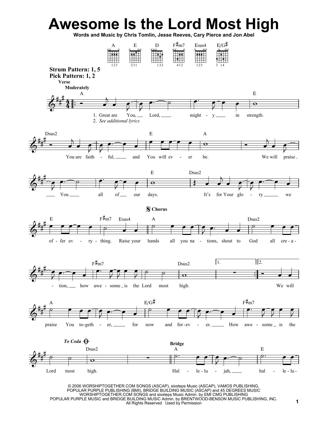 Download Chris Tomlin Awesome Is The Lord Most High Sheet Music