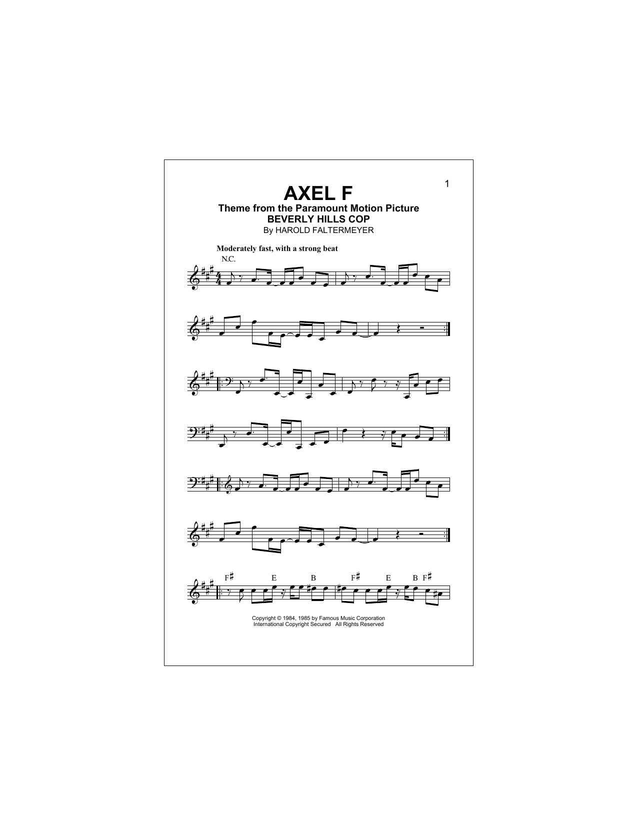 Download Harold Faltermeyer Axel F Sheet Music