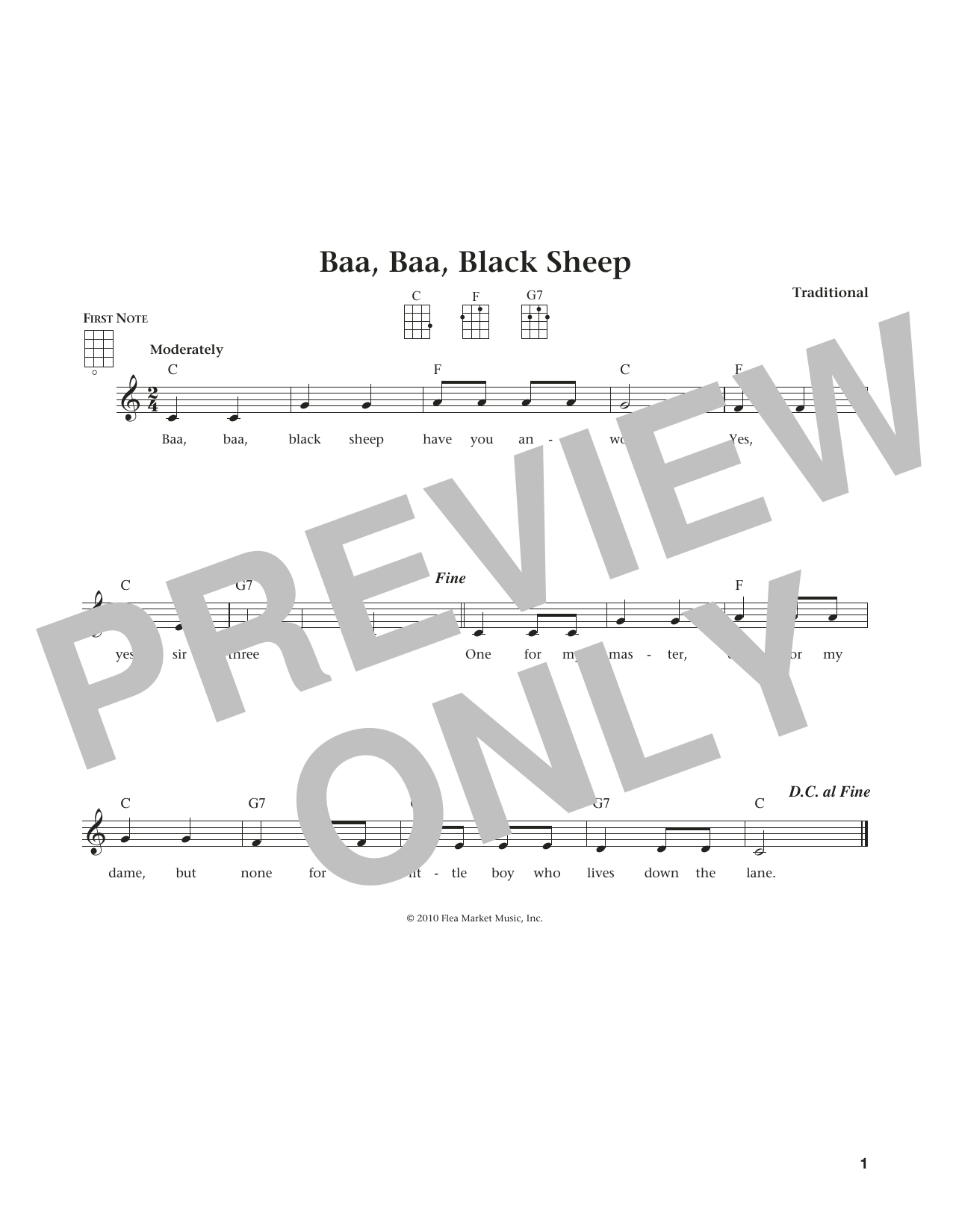 Download Traditional Baa Baa Black Sheep (from The Daily Uku Sheet Music