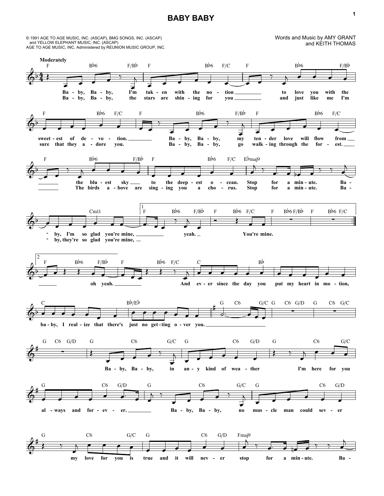 Download Amy Grant Baby Baby Sheet Music