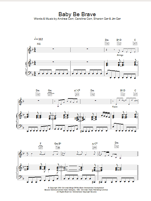 Download The Corrs Baby Be Brave Sheet Music