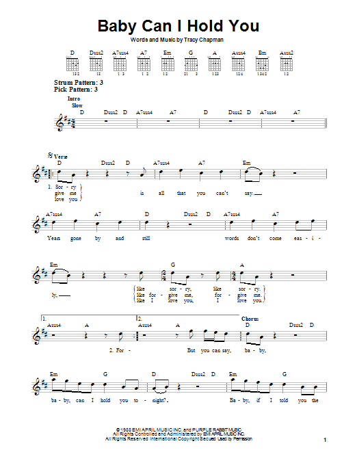 Download Tracy Chapman Baby Can I Hold You Sheet Music